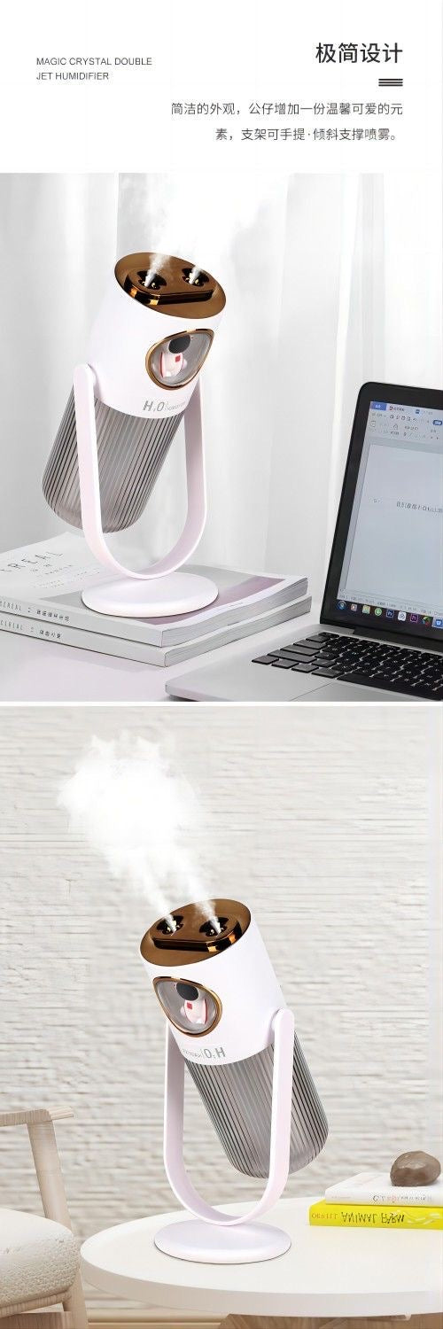 Mini Double Jet Spray Silent Humidifier，Mini Air Purifier, Magic Crystal Double Jet Humidifier